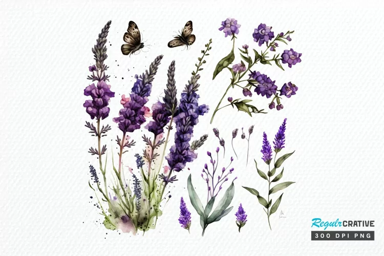 Watercolor Lavender Garden PNG Clipart