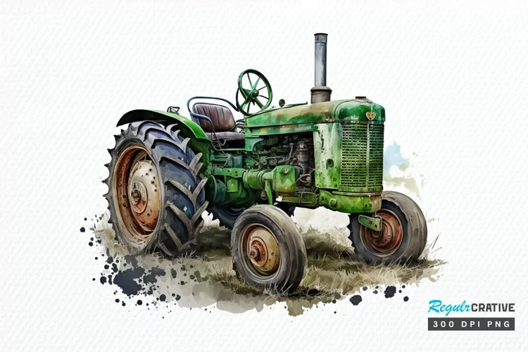 Watercolor Old Tractor PNG Clipart