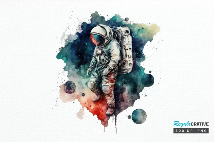Watercolor Astronaut Planet PNG Clipart