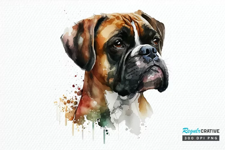 Watercolor Cute Boxer PNG Clipart