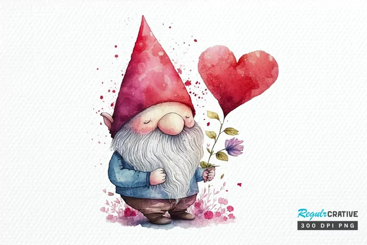 Watercolor valentine Gnome PNG Clipart