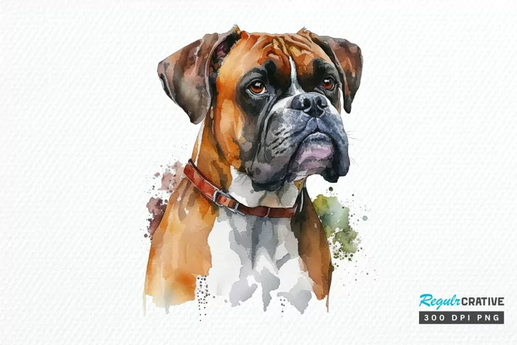 Watercolor Cute Boxer PNG Clipart