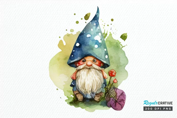 Watercolor Mushrooms Gnome PNG Clipart