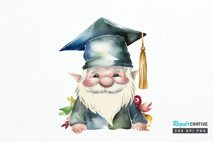 Watercolor Gnome Graduate PNG Clipart