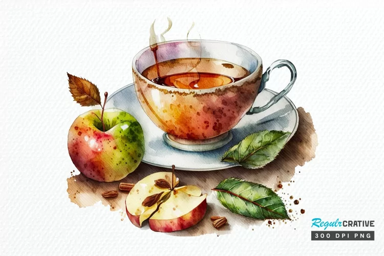 Watercolor Cinnamon Apple Tea PNG Clipart