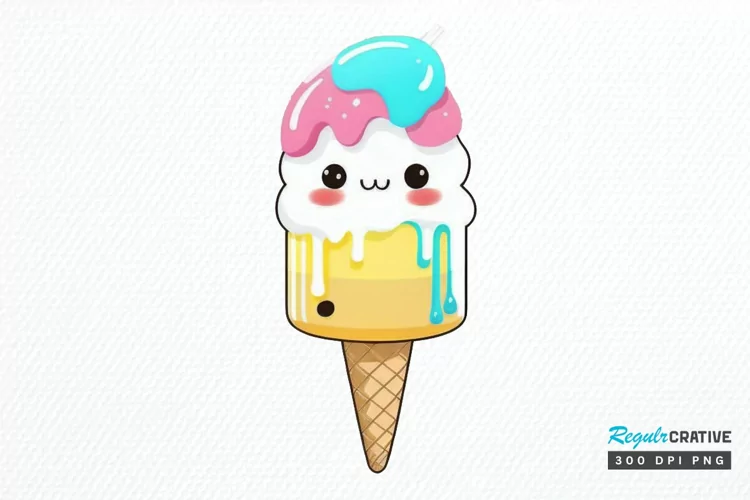 Watercolor Cute Ice Cream PNG Clipart