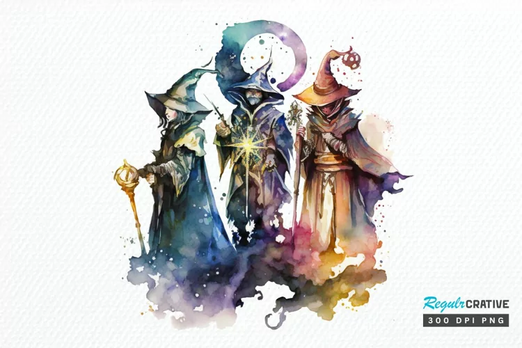 Watercolor Celestial Wizards PNG Clipart