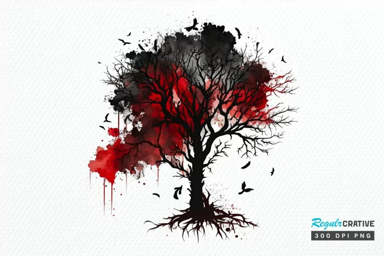 Watercolor Gothic Trees PNG Clipart