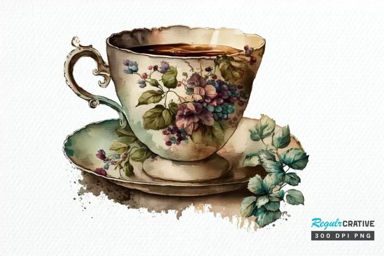 Watercolor Vintage Coffee Cup PNG Clipart