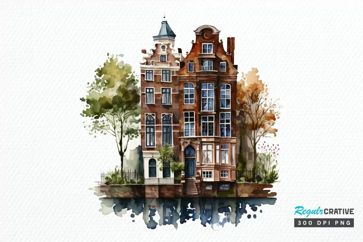 Watercolor Amsterdam Canal House PNG Clipart