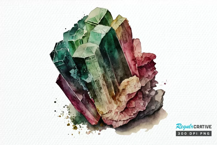 Watercolor Raw Tourmaline Crystal PNG Clipart