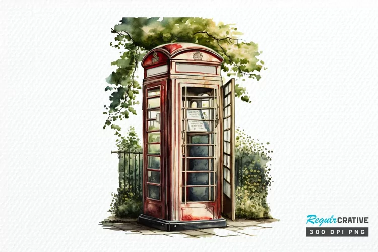 Watercolor Vintage Public Telephone Booth PNG Clipart