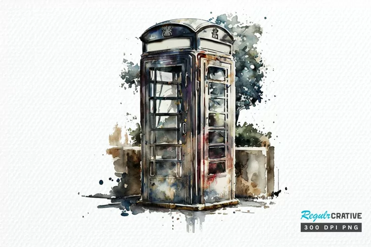 Watercolor Vintage Public Telephone Booth PNG Clipart