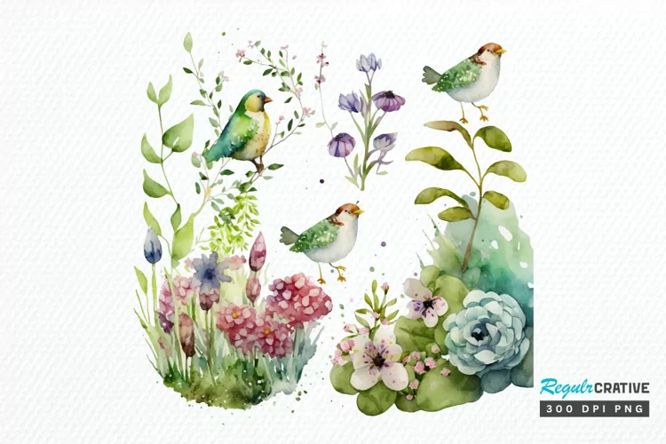 Watercolor Spring Garden PNG Clipart