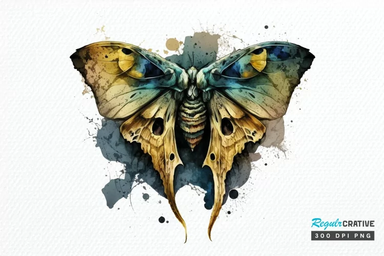 Watercolor Skull Moth PNG Clipart