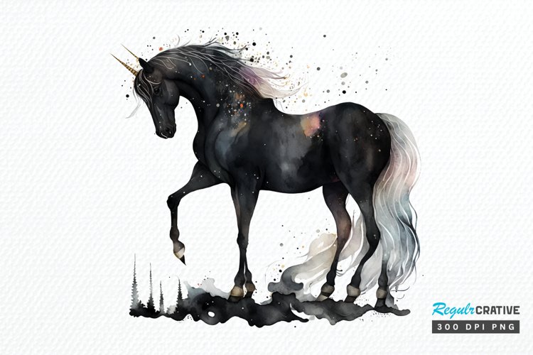 Watercolor Night Unicorn PNG Clipart example image 1