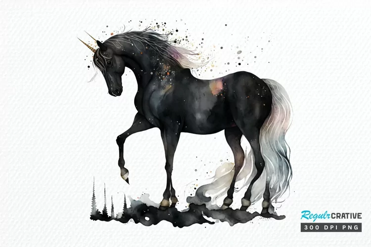Watercolor Night Unicorn PNG Clipart