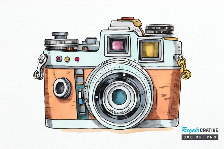 Retro Travel Camera PNG Clipart