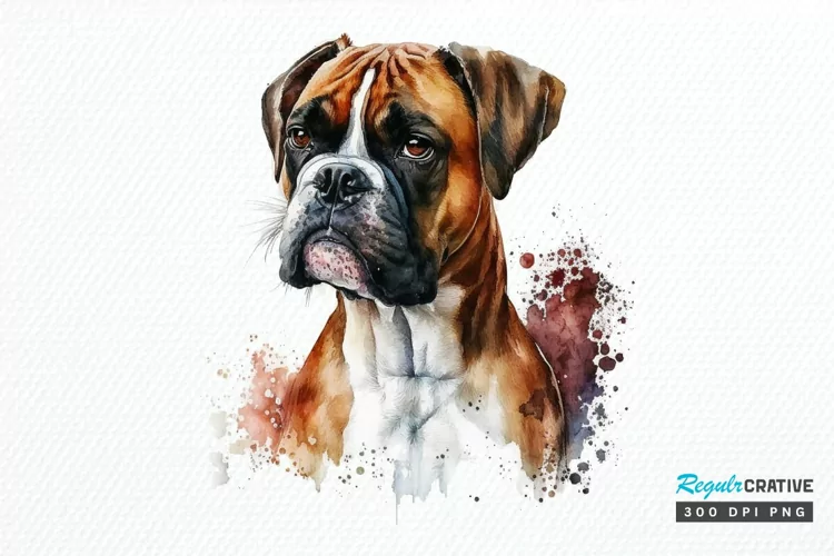 Watercolor Cute Boxer PNG Clipart