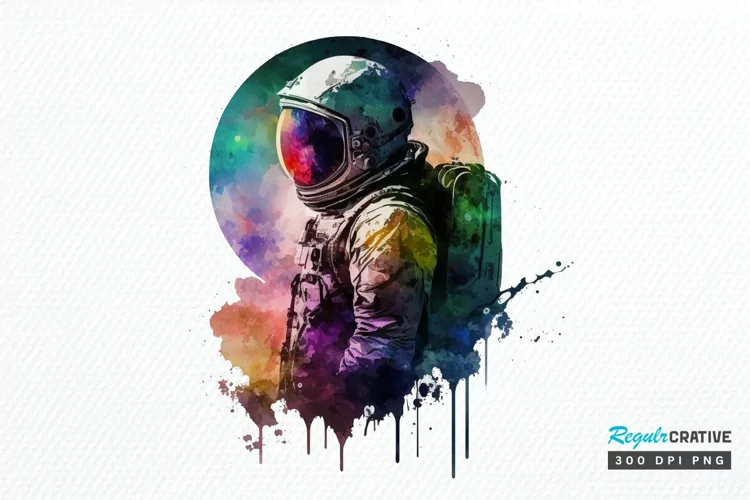 Watercolor Astronaut Planet PNG Clipart