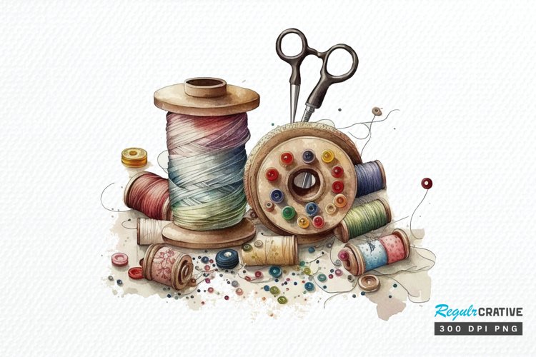 Watercolor Sewing PNG Clipart example image 1