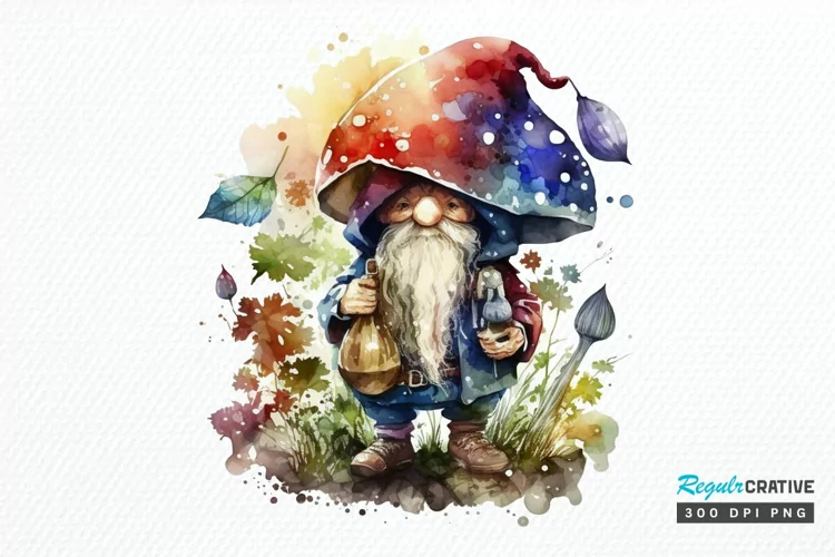 Watercolor Mushrooms Gnome PNG Clipart