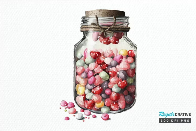 Watercolor Candy in Jar Valentine Day PNG Clipart
