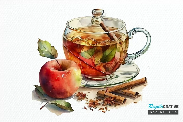 Watercolor Cinnamon Apple Tea PNG Clipart