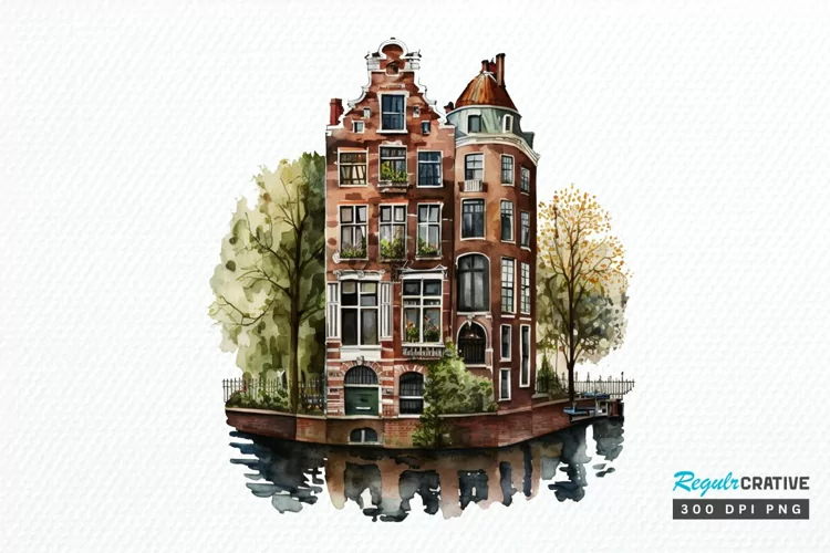 Watercolor Amsterdam Canal House PNG Clipart
