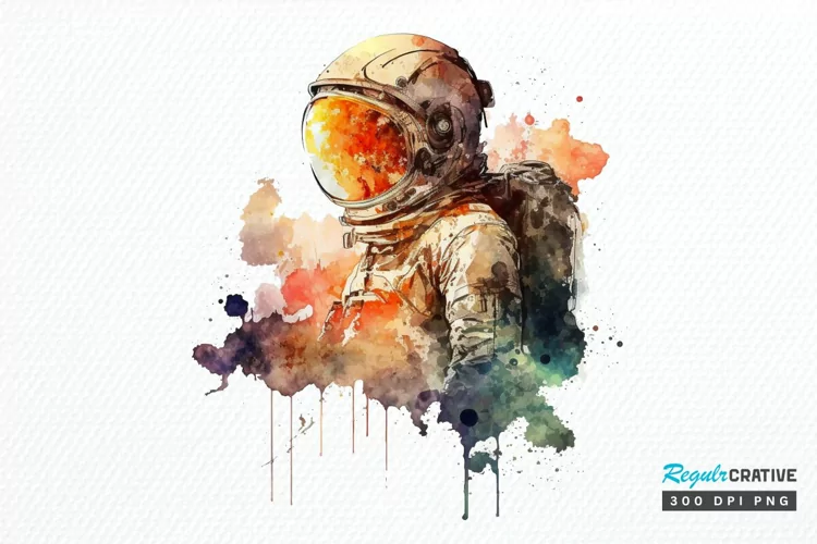 Watercolor Astronaut Planet PNG Clipart