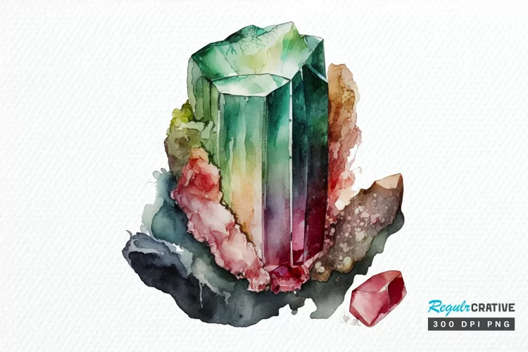 Watercolor Raw Tourmaline Crystal PNG Clipart