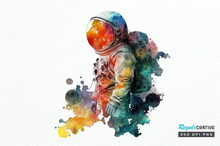 Watercolor Astronaut Planet PNG Clipart