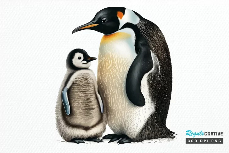 Mom and Baby Penguin PNG Clipart
