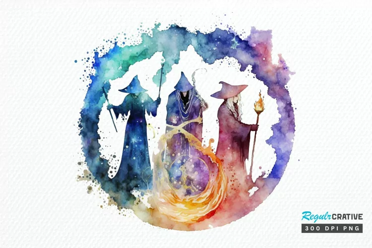 Watercolor Celestial Wizards PNG Clipart