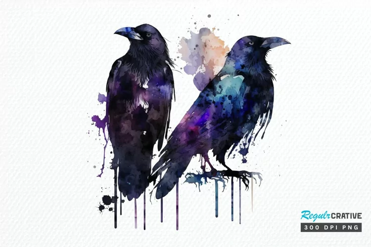 Watercolor Gothic Ravens PNG Clipart