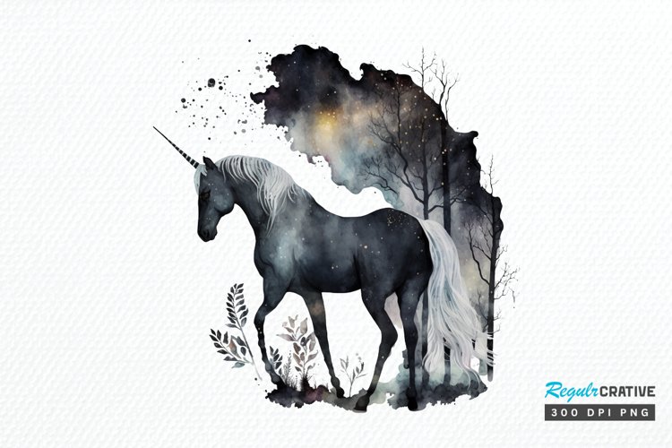 Watercolor Night Unicorn PNG Clipart example image 1