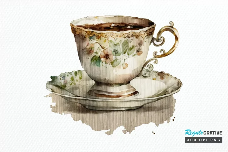 Watercolor Vintage Coffee Cup PNG Clipart