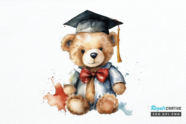 Watercolor Graduate Teddy Bear PNG Clipart