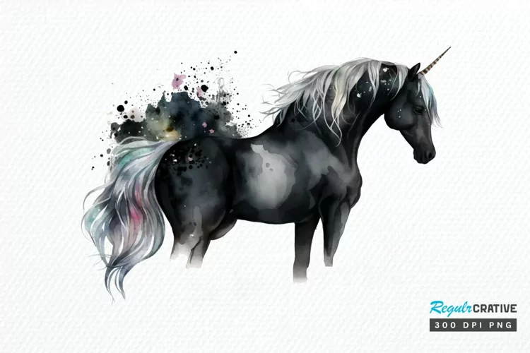 Watercolor Night Unicorn PNG Clipart