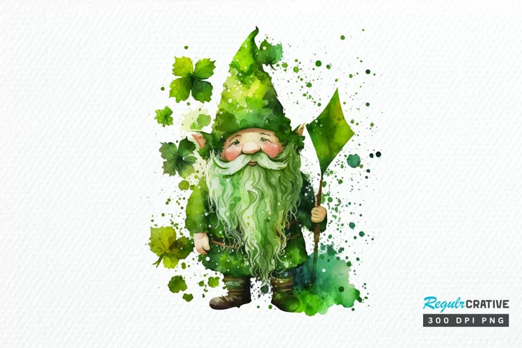 Watercolor St. Patricks Happy Green Gnome PNG Clipart