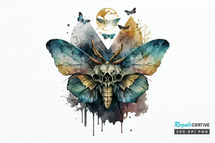 Watercolor Skull Moth PNG Clipart