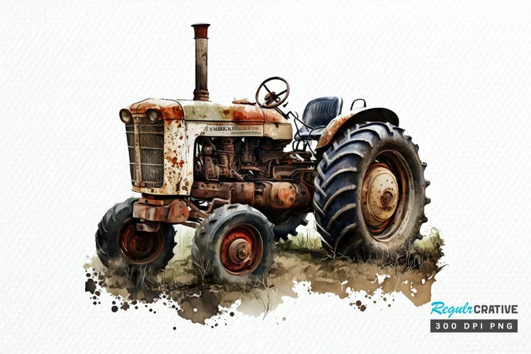 Watercolor Old Tractor PNG Clipart