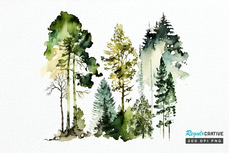 Watercolor Forest PNG Clipart
