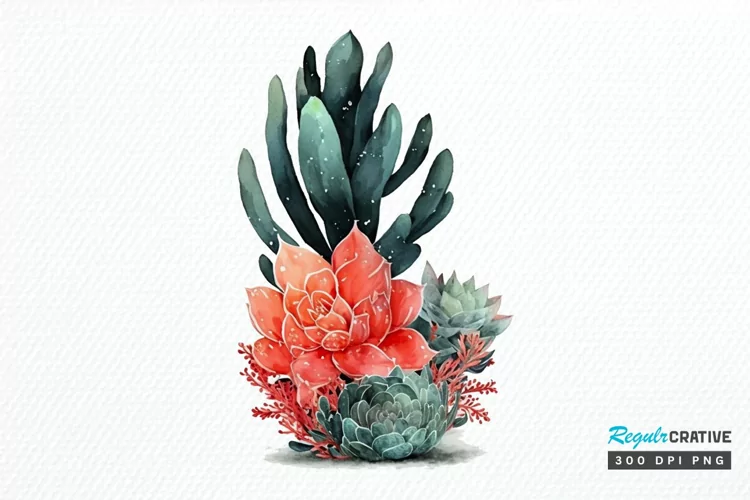 Watercolor Boho Succulents PNG Clipart
