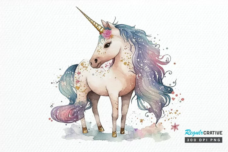 Watercolor Magical Unicorn PNG Clipart