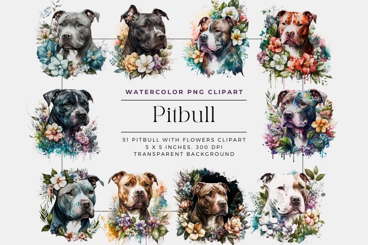 51 Watercolor Pitbull Clipart example image 1