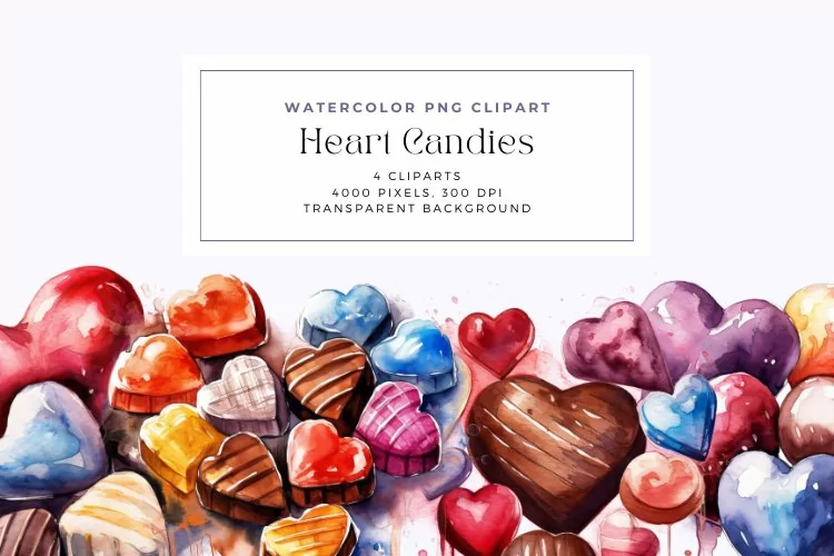 Watercolor Heart Candies Clipart