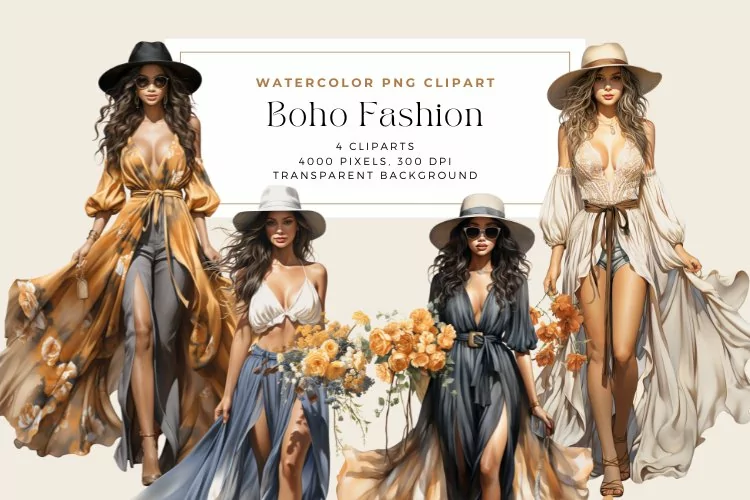 Watercolor Boho Fashion Clipart