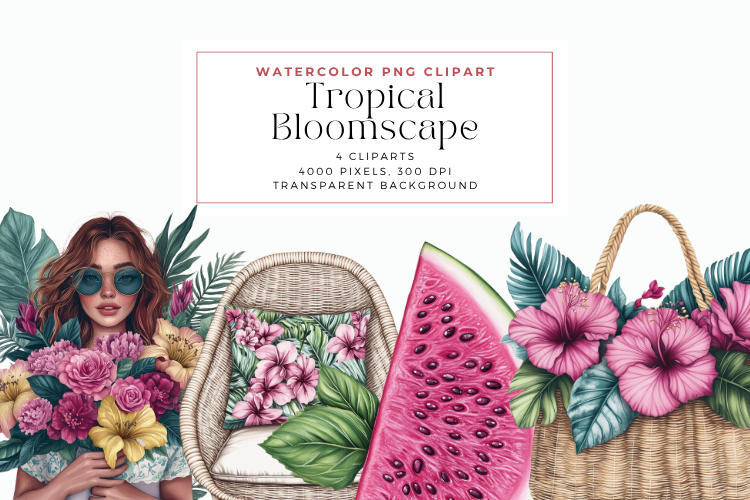 Watercolor Tropical Bloomscape Cliparts