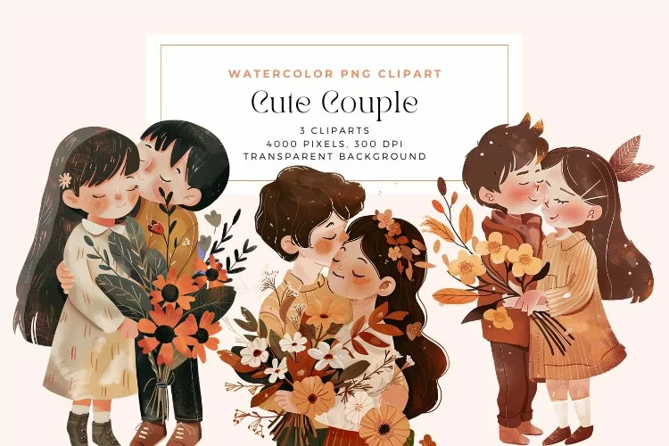 Watercolor Cute Couple Clipart